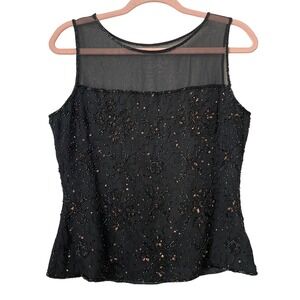 Vintage Silk Beaded Sequin Floral Mesh Tank Top‎ Whimsigoth Witchy Fairygoth